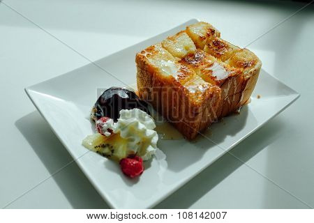 Honey Toast, served with ice-cream and chocolate