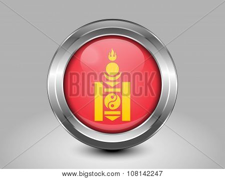 Mongolian Soyombo. Metal Round Icon. Symbol for Macedonia