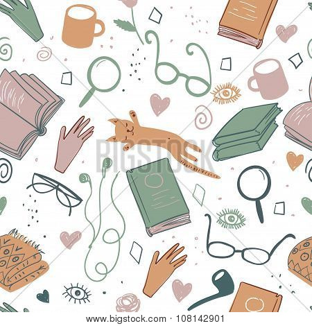 Vector bookworm stuff pattern