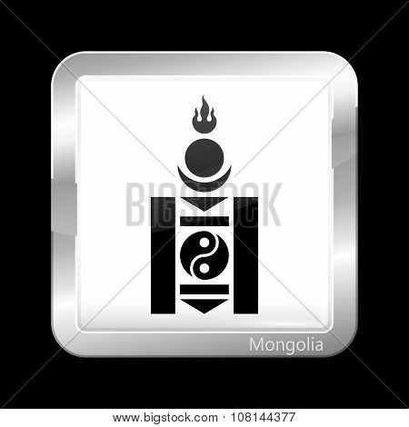 Mongolian Soyombo In Black And White. Metallic Icon Square Shape