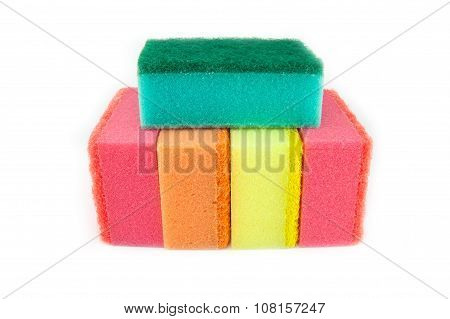 Sponge Scouring Pads On An Isolated White Background