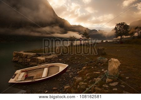 lonely boat near the shore