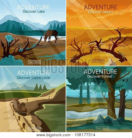 Landscapes travel 4 flat icons square