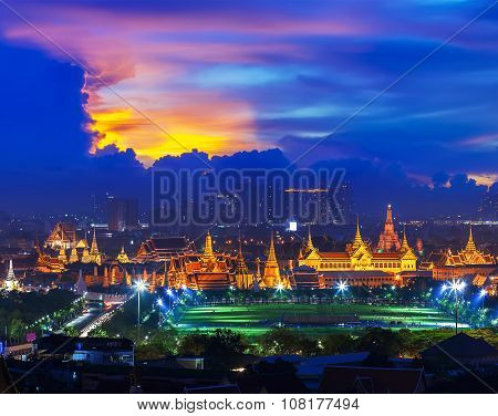 Grand palace at twilight with beautiful sky in Bangkok Thailand