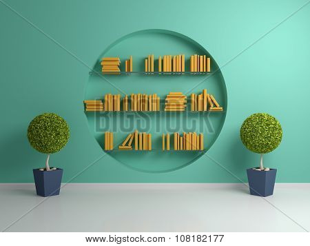 3d rendered bookshelves.