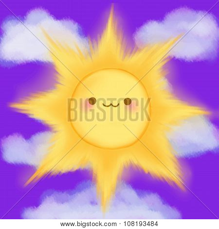 Cute cartoon smiling sun sky kawaii anime manga
