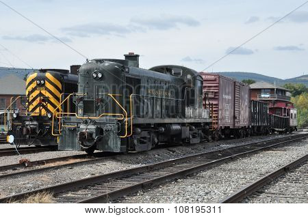 Old trains at Steamtown National Historic Site in Scranton, Pennsylvania
