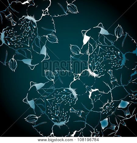 Abstract floral black white turquoise background