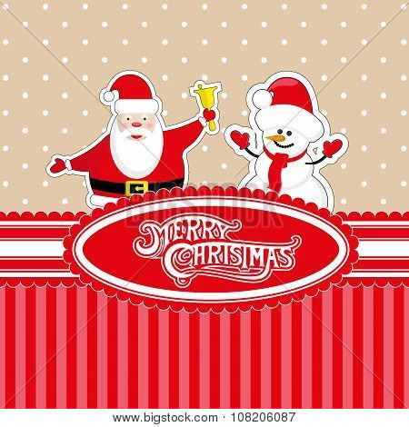 Vector Banner Merry Christmas Candy Box With Santa Claus And Snowman