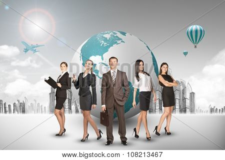 Group of buisnesspeople with earth globe