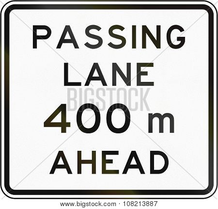 New Zealand Road Sign - Passling Lane Ahead In 400 Metres