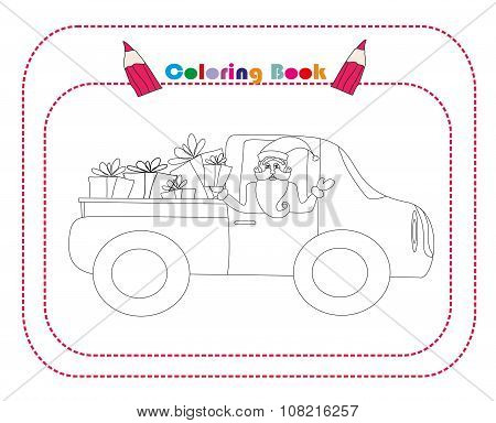 Illustration Of Santa Claus Driving Car With Christmas Gifts