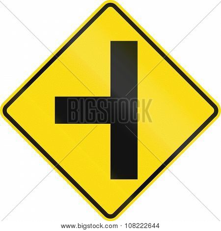 New Zealand Road Sign - Side Road Junction Uncontrolled On Left