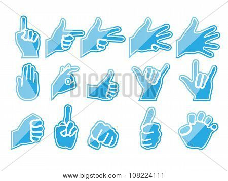blue hands in various positions that gesturing