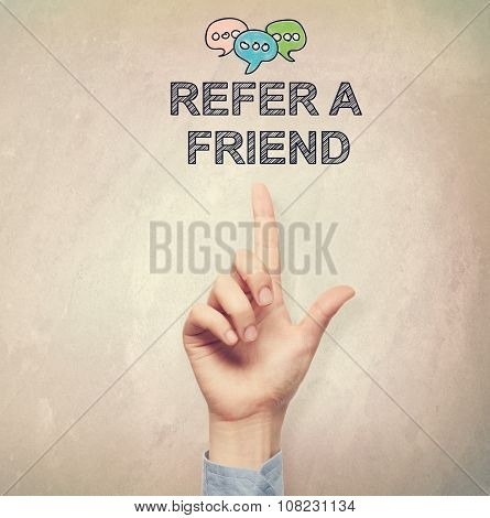 Hand Pointing To Refer A Friend Concept