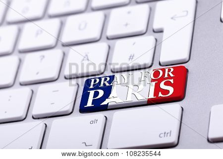 Keyboard With Pray For Paris Text On National France Flag