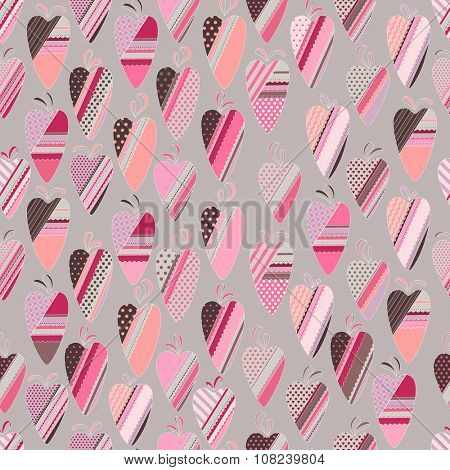 Seamless pattern with  vintage tilda hearts. Endless texture for design, announcements, postcards, posters.