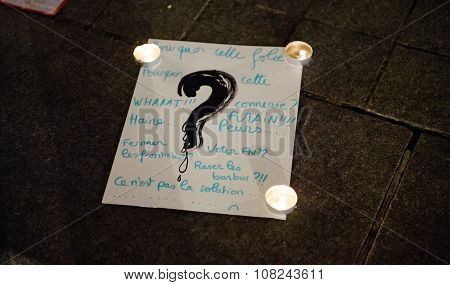 Tributes Being Laid Out After The Paris Attacks Paris Attacks Aftermath On November 15, 2015 In Pari