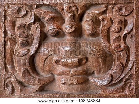 Textured Face On Bas-relief Of Historical Hindu Temple
