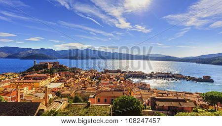 Elba Island, Portoferraio Aerial View. Lighthouse And Fort. Tuscany, Italy.