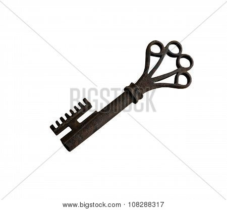 The Ancient Old Key On White Background, Isolated