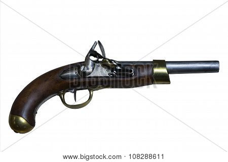 The Old Gun On The White Background