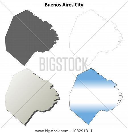 Buenos Aires City blank outline map set
