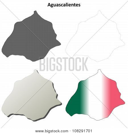 Aguascalientes blank outline map set