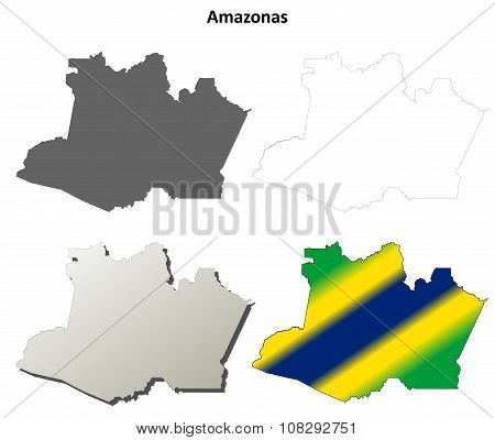 Amazonas blank outline map set