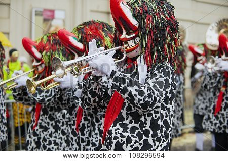 People take part in Basel Carnival in Basel, Switzerland.