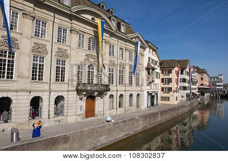 View to the historical buildings in Zurich, Switzerland.