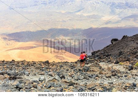 El Teide, Tenerife, June 06, 2015: Unidentified People Runs From The Top Of El Teide Volcano, Teneri