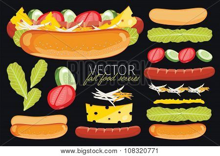 Hot dog on black background.