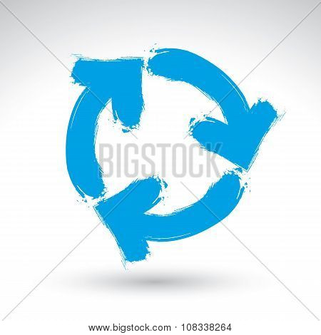 Hand-painted blue loop arrows sign isolated on white background