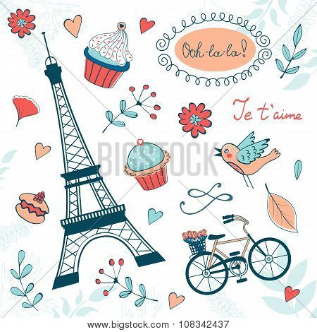Beautiful collection of paris related graphic elements