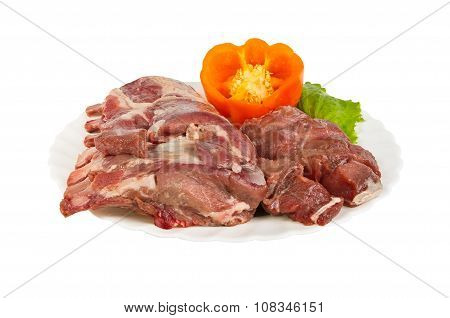 Semi-finished Products Made Of Wild Boar Meat On The Plate, Isolated