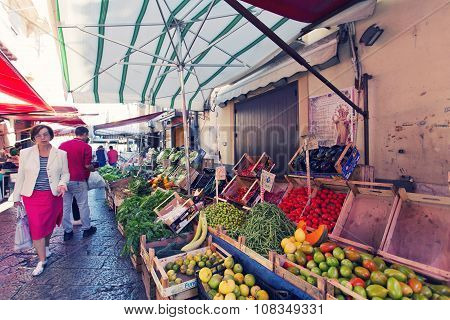 Grocery Shop At Famous Local Market Capo In Palermo, Italy