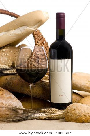 Wein mit Brot blank label