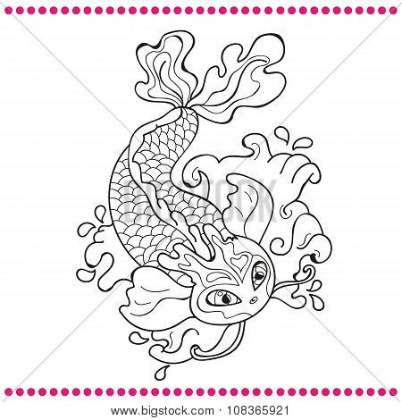 Japanese carp - line drawing vector image