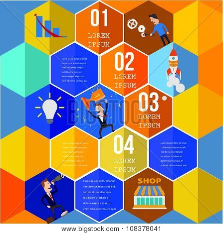 Infographic Element Top View on Hexagons with People and icons.  Vector illustration.