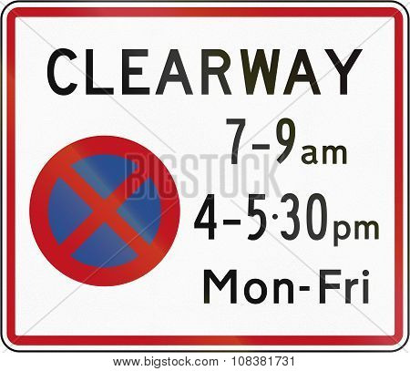 New Zealand Road Sign Rp-3.1 - Clearway (no Stopping) During Time Prescribed (two Peak Times)