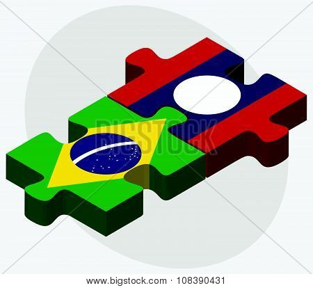 Brazil And Laos Flags