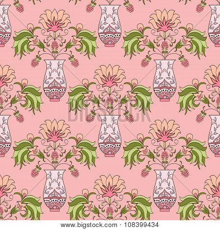 Seamless pattern floral bouquet in vase