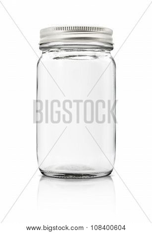 Clear Glass Bottle With Silver Cap Isolated On White Background