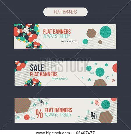 Vector flat set of sale banners with abstract shapes.