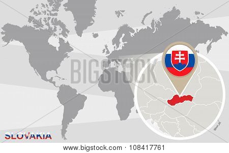World Map With Magnified Slovakia