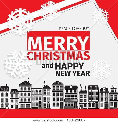 Modern style red black white color scheme christmas card and happy new year wish on white background