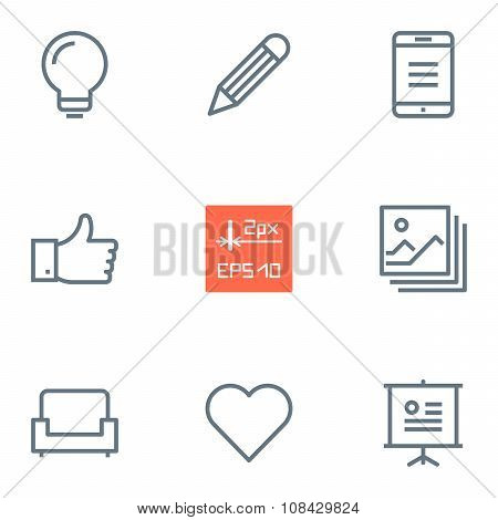 Thin 2px line vector icons for interfaces