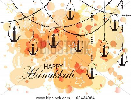Falt Design Style Happy Hanukkah Logotype, Badge And Icon Typography