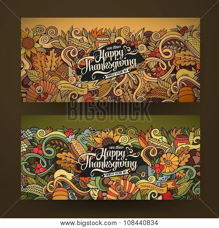 Cartoon vector hand-drawn Doodle Happy Thanksgiving Day cards